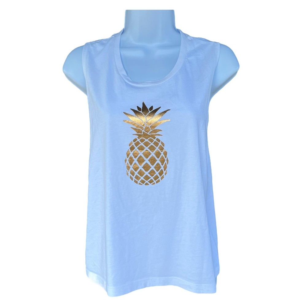 Pineapple Sequin White Tank Top Women’s One Size